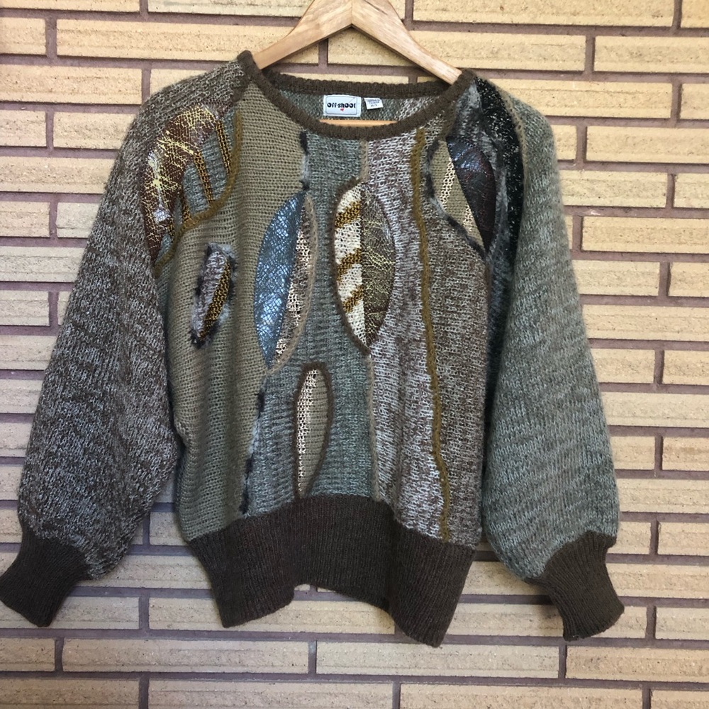 80's Unisex Leaf Sweater - Acrylic Blend Sweater - Size Med - Novelty Sweater